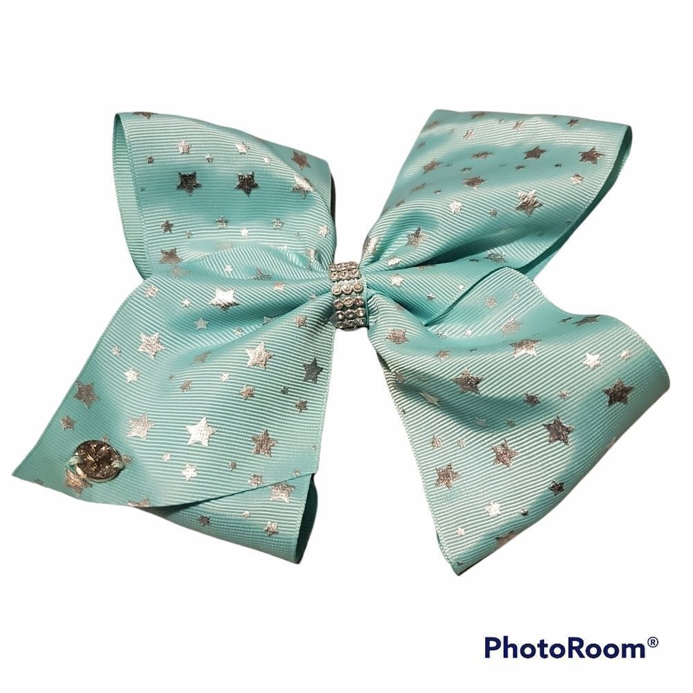 GIRLS Light Teal and Silver Stars Hair Bow